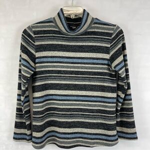 Andria Lieu Collection Mock Neck Striped Long Sleeve Top Gray Blue Size Small US
